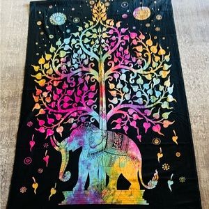 Tapestry Indian Bo-Tree of Life & Elephant Symbol of Good Luck